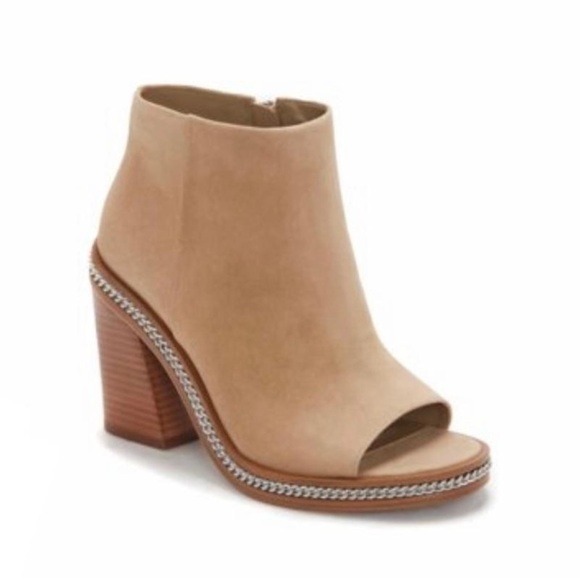 Nib Vince Camuto Bitnny Chain Peep Toe Suede Booties - Picture 4 of 13